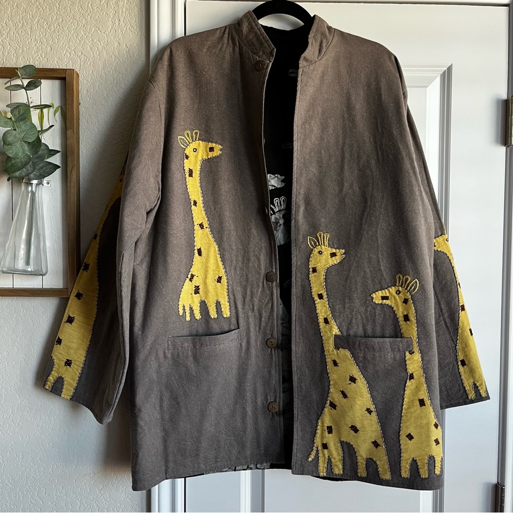 reversible giraffe lagenlook cotton jacket
